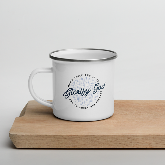 Man's Chief End 12oz Enamel Mug - 1689 Designs